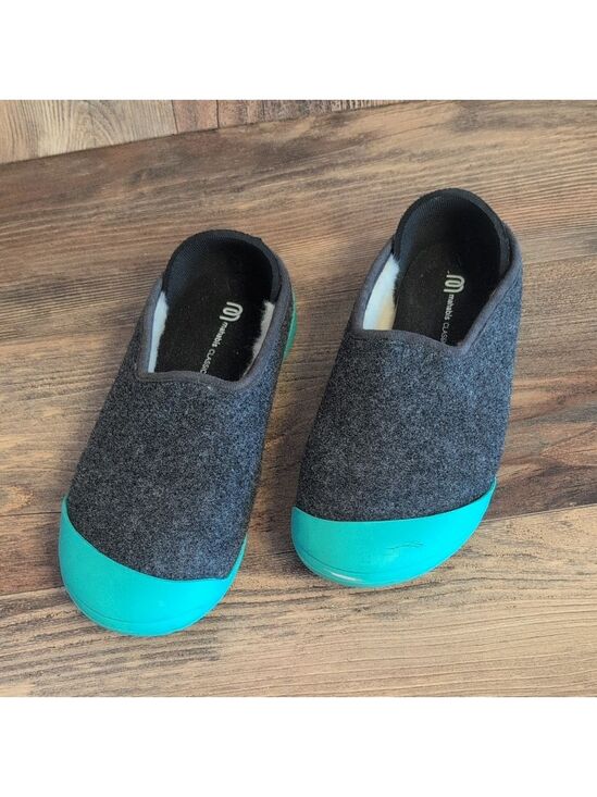 mahabis Shoes - Mahabis Classic Gray and Teal Wool Detachable Soul Slip-On Slippers 39      M335